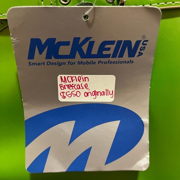 Mclein NWT Leather Briefcase Laptop Bag Willow Springs Series Vibrant Green - Picture 3 of 6